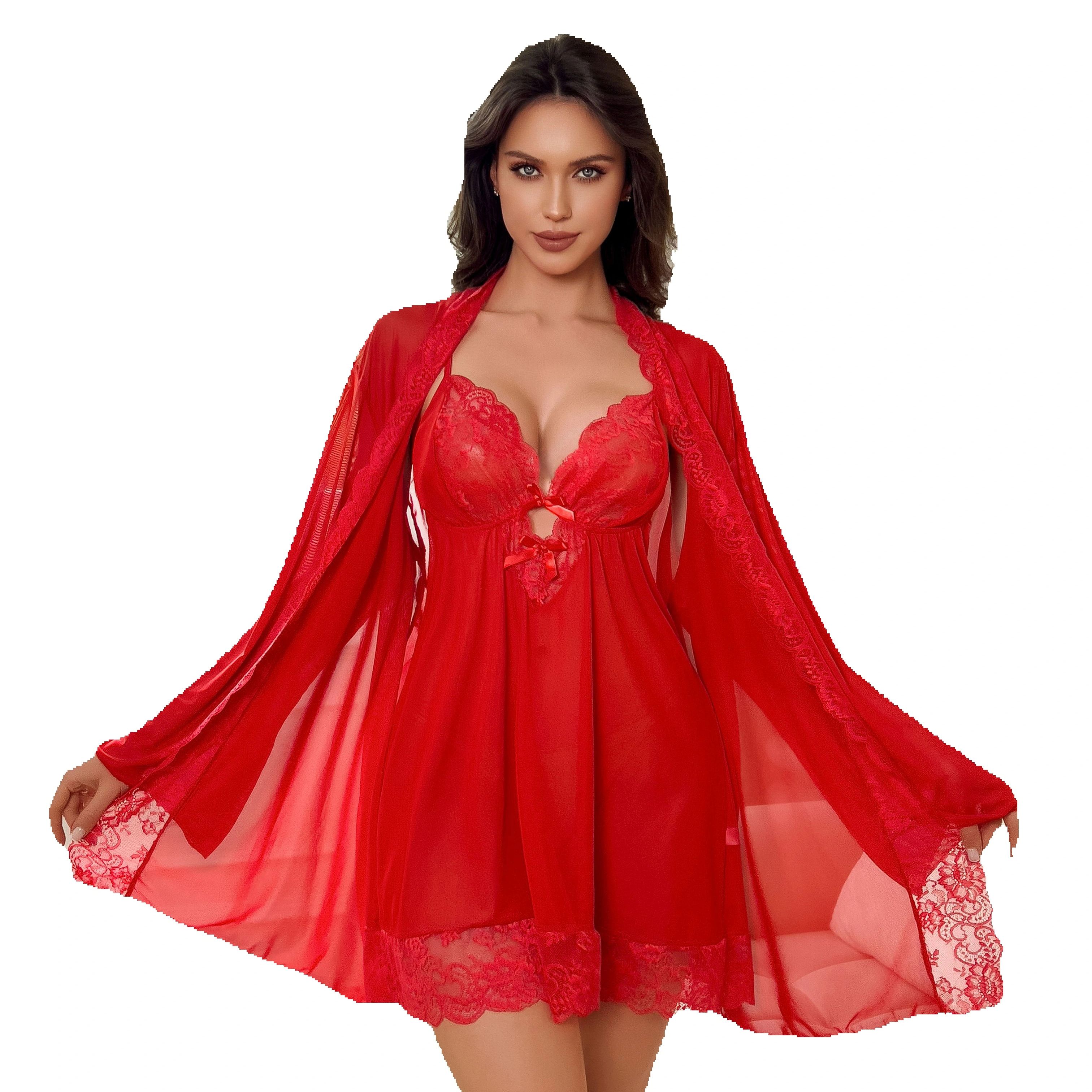 Kimono Sheer Floral - Plus Size Women Sexy Red Sheer