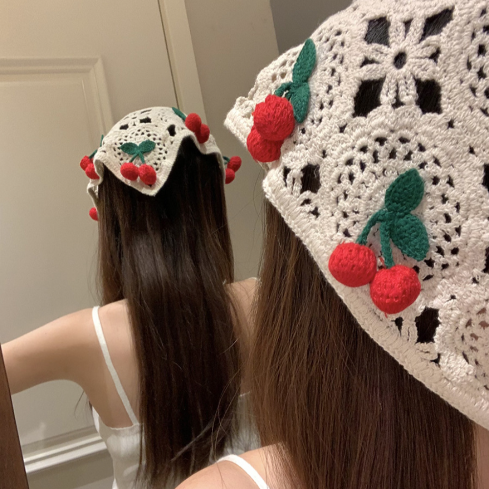 Headband Summer Knit - Knitted Triangle Headband Cute Little Cherry
