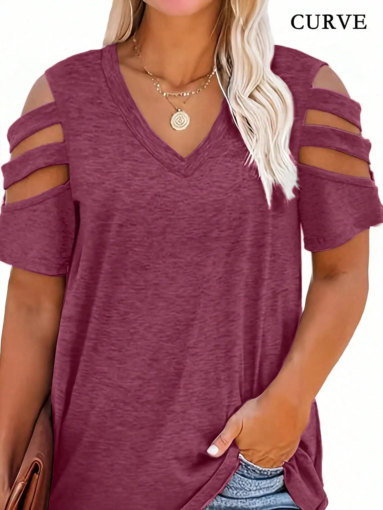 Blouse Off Shoulder - Women Fashion Plus Size 1XL-5XL V-neck