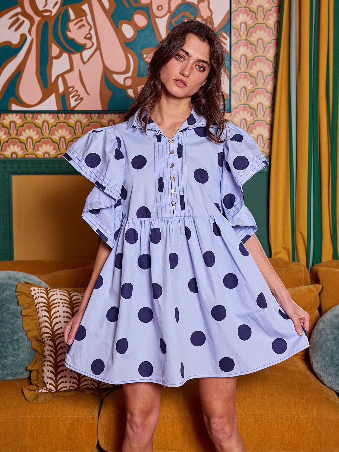 Blouse Off Shoulder - Spring Summer Polka Dot Print off