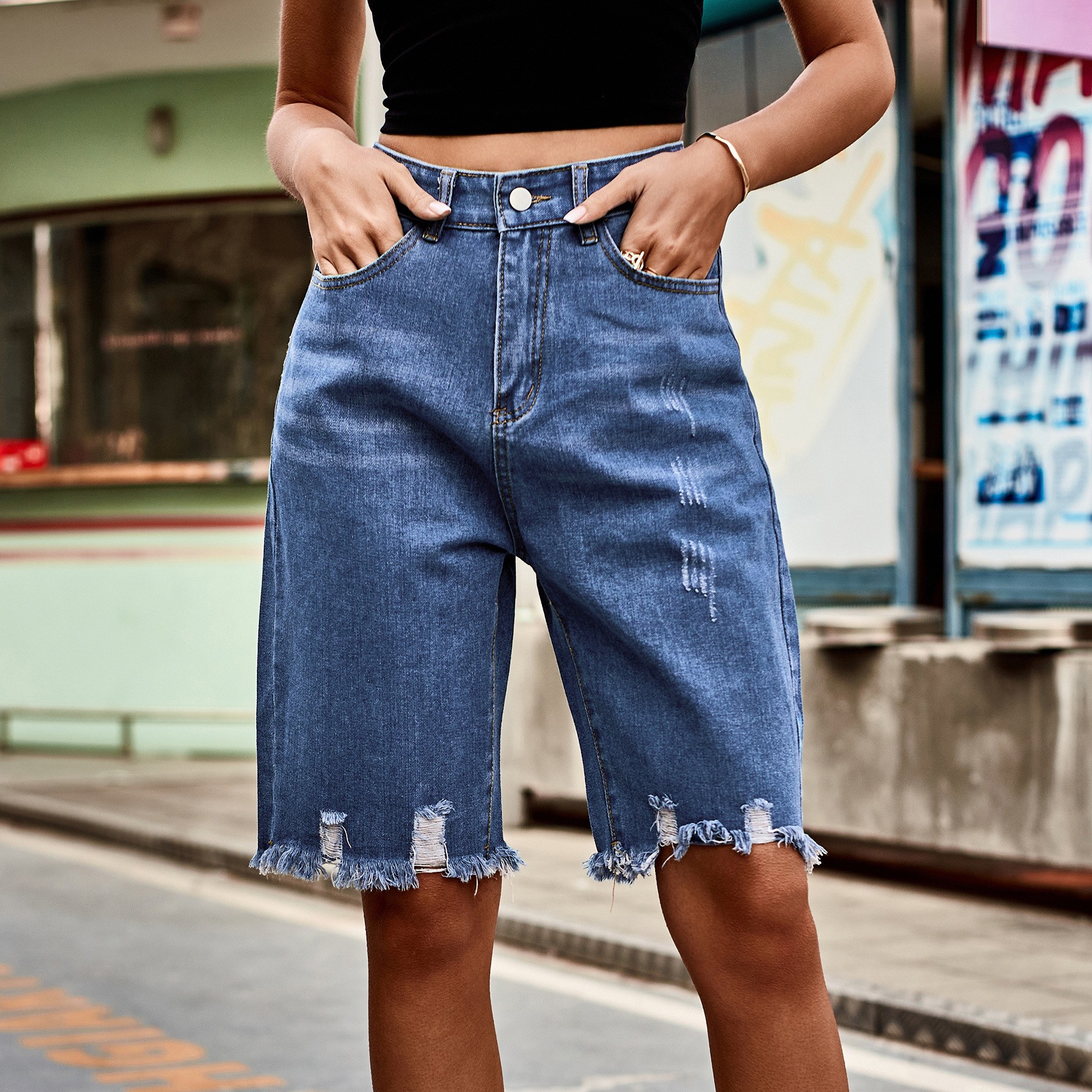 Shorts Denim Frayed - Summer Women's Clothing Distressed Denim Shorts