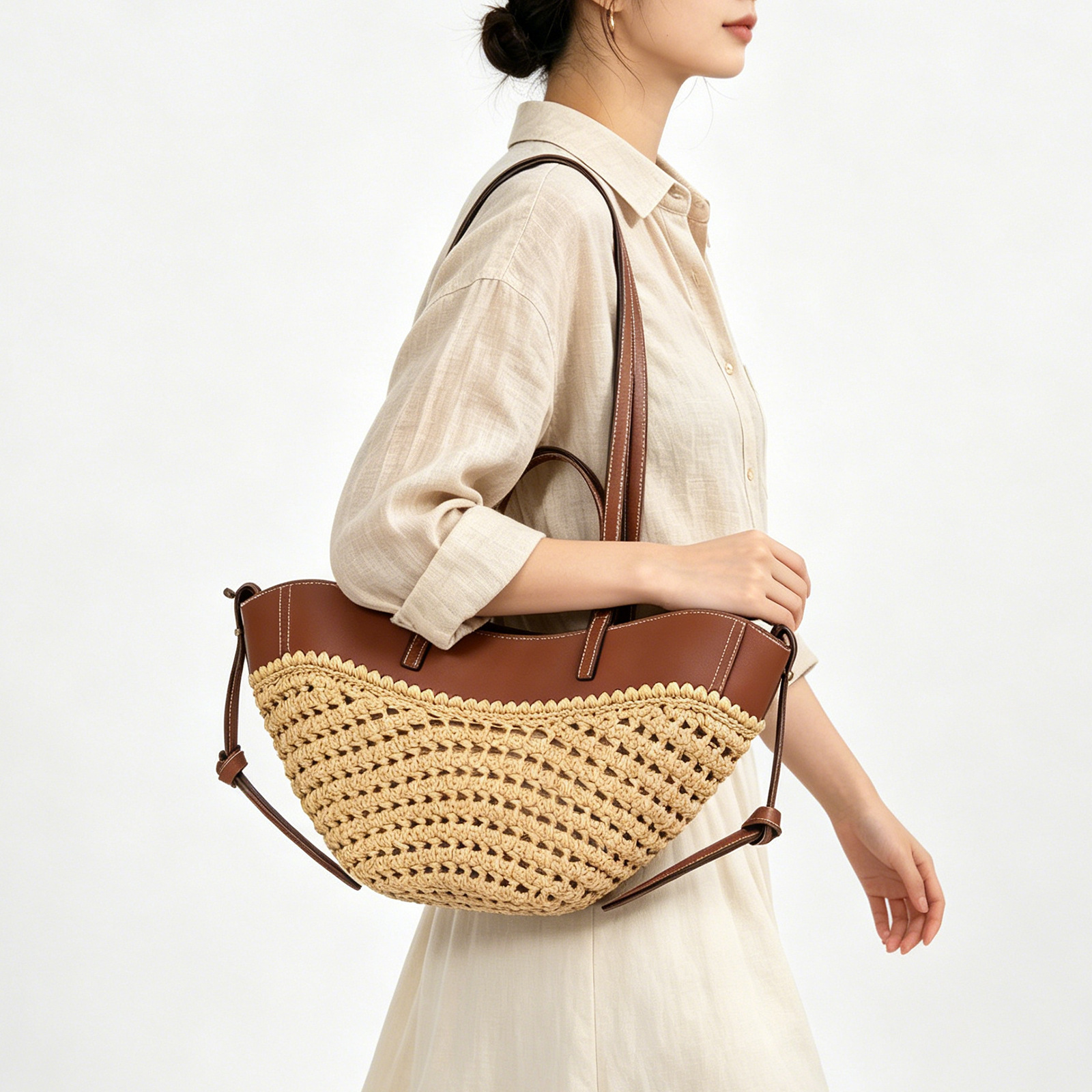 Crochet Bag Raffia - Women's Seaside Vacation Large Capacity Tote