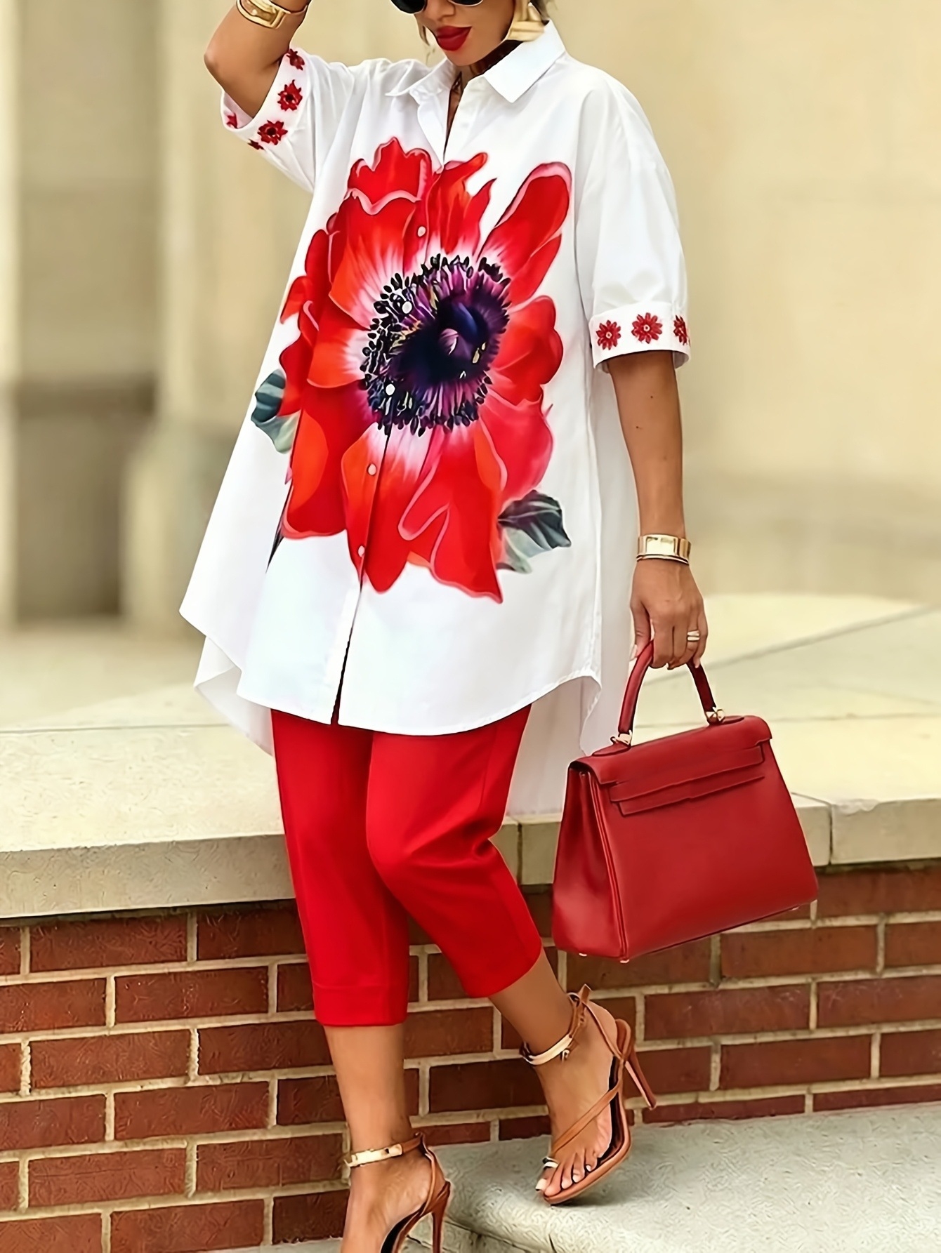 Romper Floral Print - Vintage Women Floral Printed 2 Piece