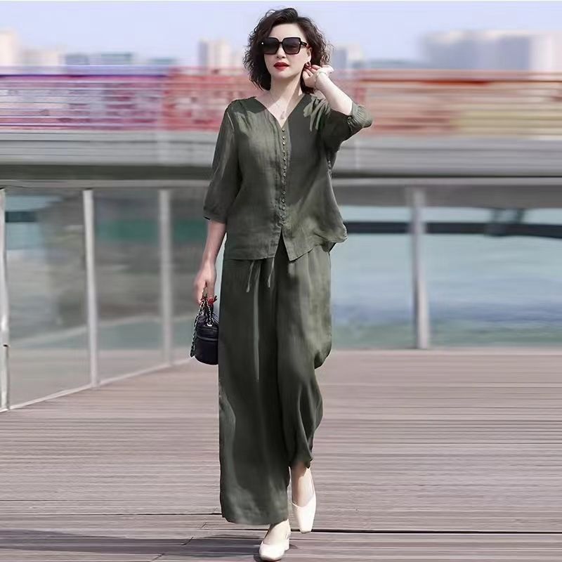 Linen Pant Wide - Cotton and Linen Women's Set 2024