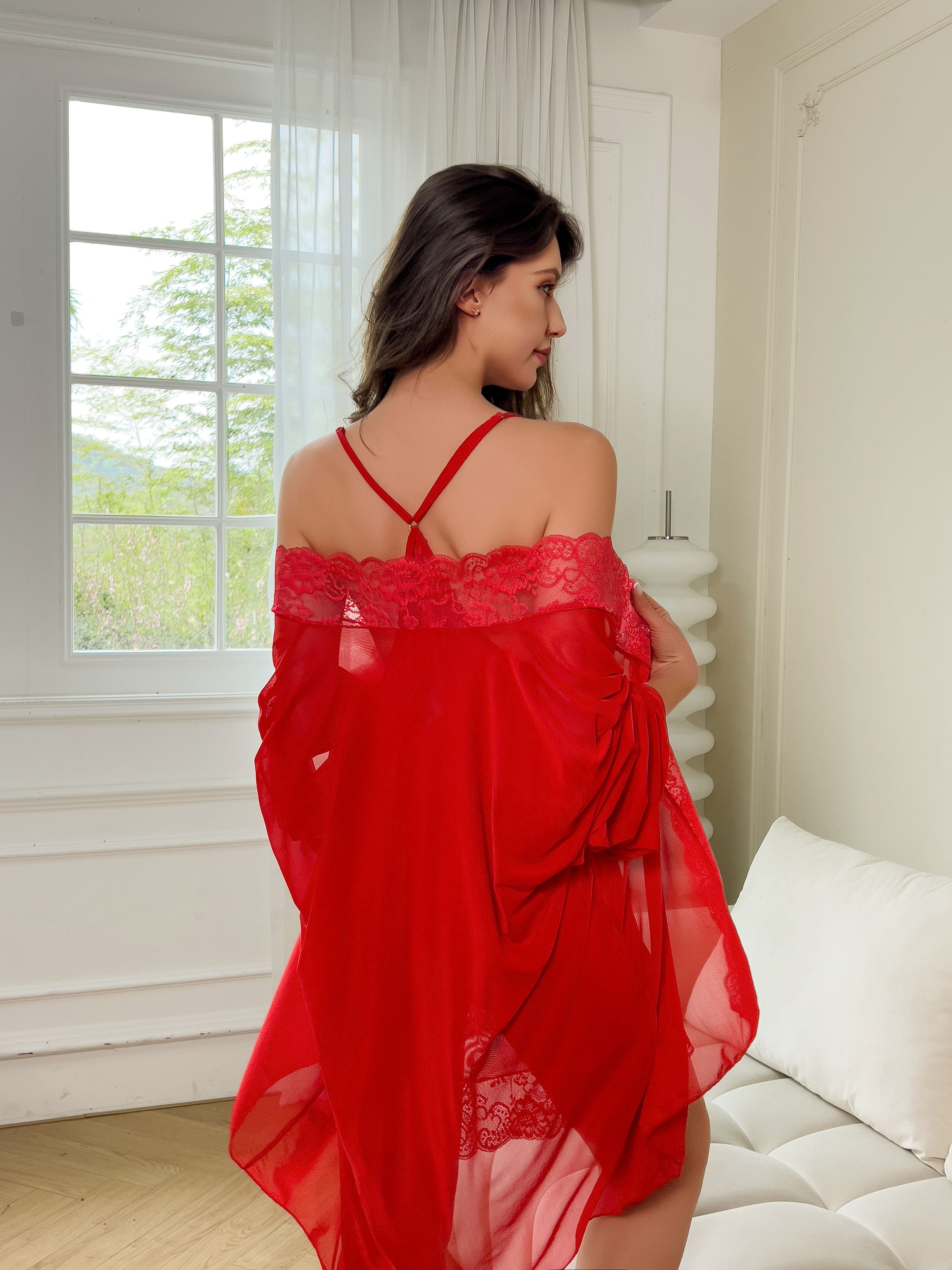 Plus Size Women Sexy Red Sheer - Kimono Sheer Floral recension och pris