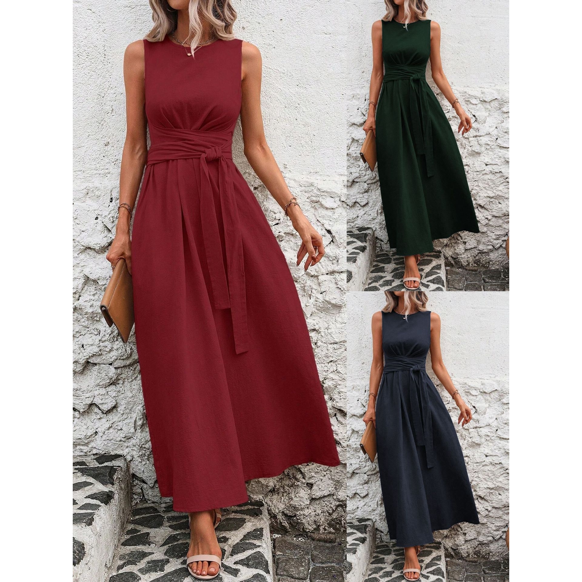 Elegant Ice Silk Casual Sleeve - Linen Dress Wrap recension och pris