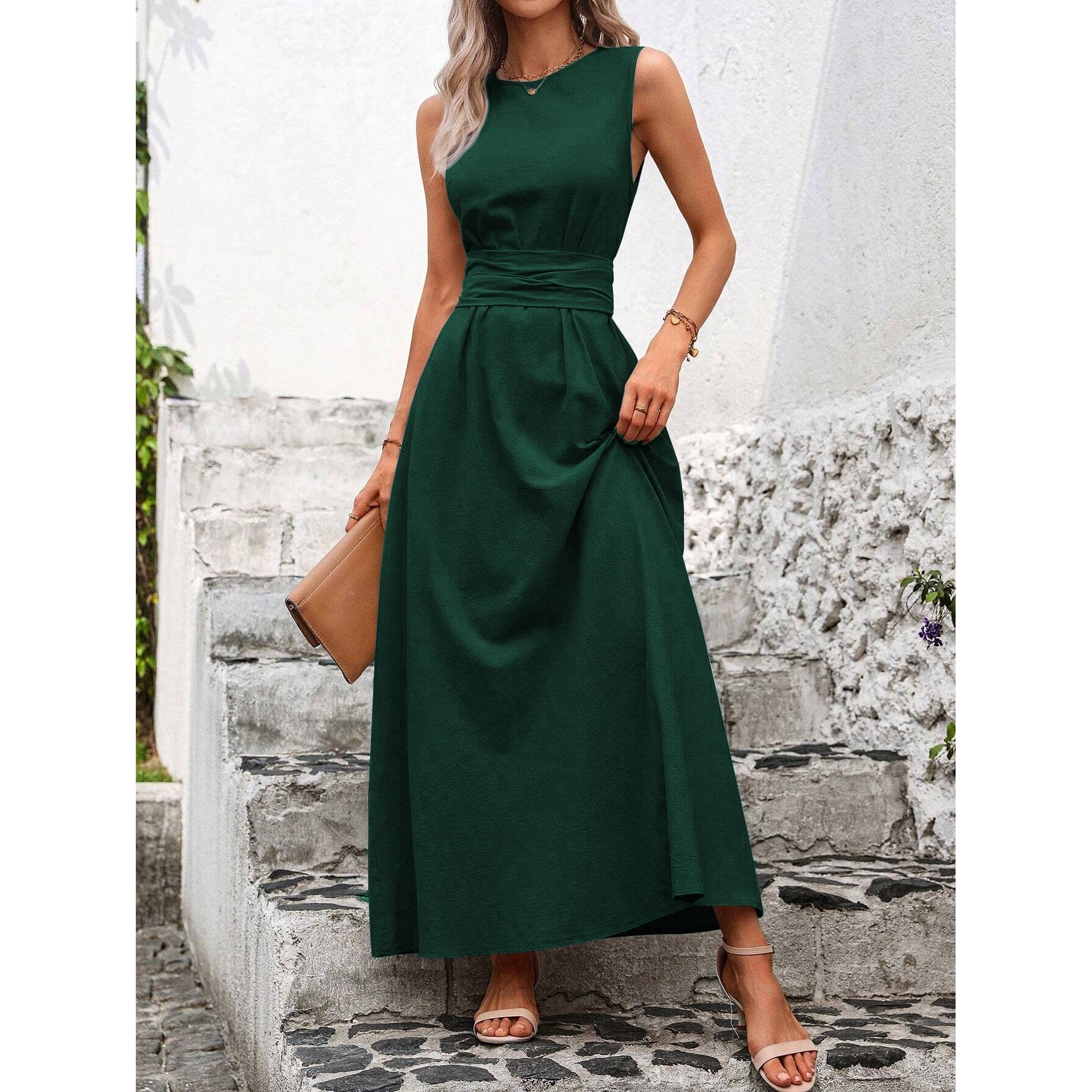 Elegant Ice Silk Casual Sleeve - Linen Dress Wrap recension och pris