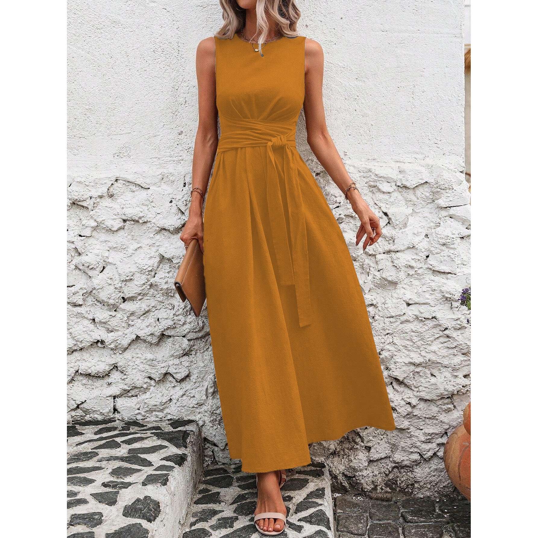 Elegant Ice Silk Casual Sleeve - Linen Dress Wrap recension och pris