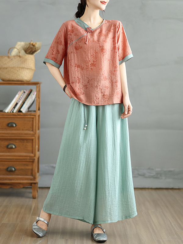 Chinese Floral Print Linen Sil - Linen Pant Wide recension och pris
