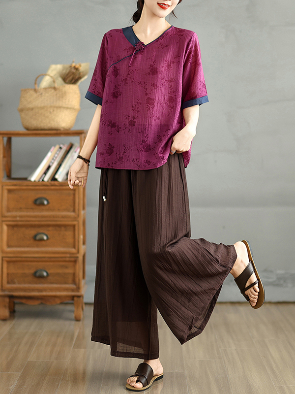 Chinese Floral Print Linen Sil - Linen Pant Wide recension och pris