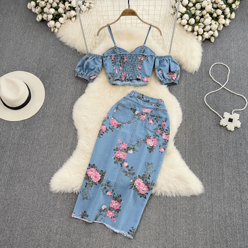 Fashion Floral Print Denim Ski - Romper Floral Print recension och pris