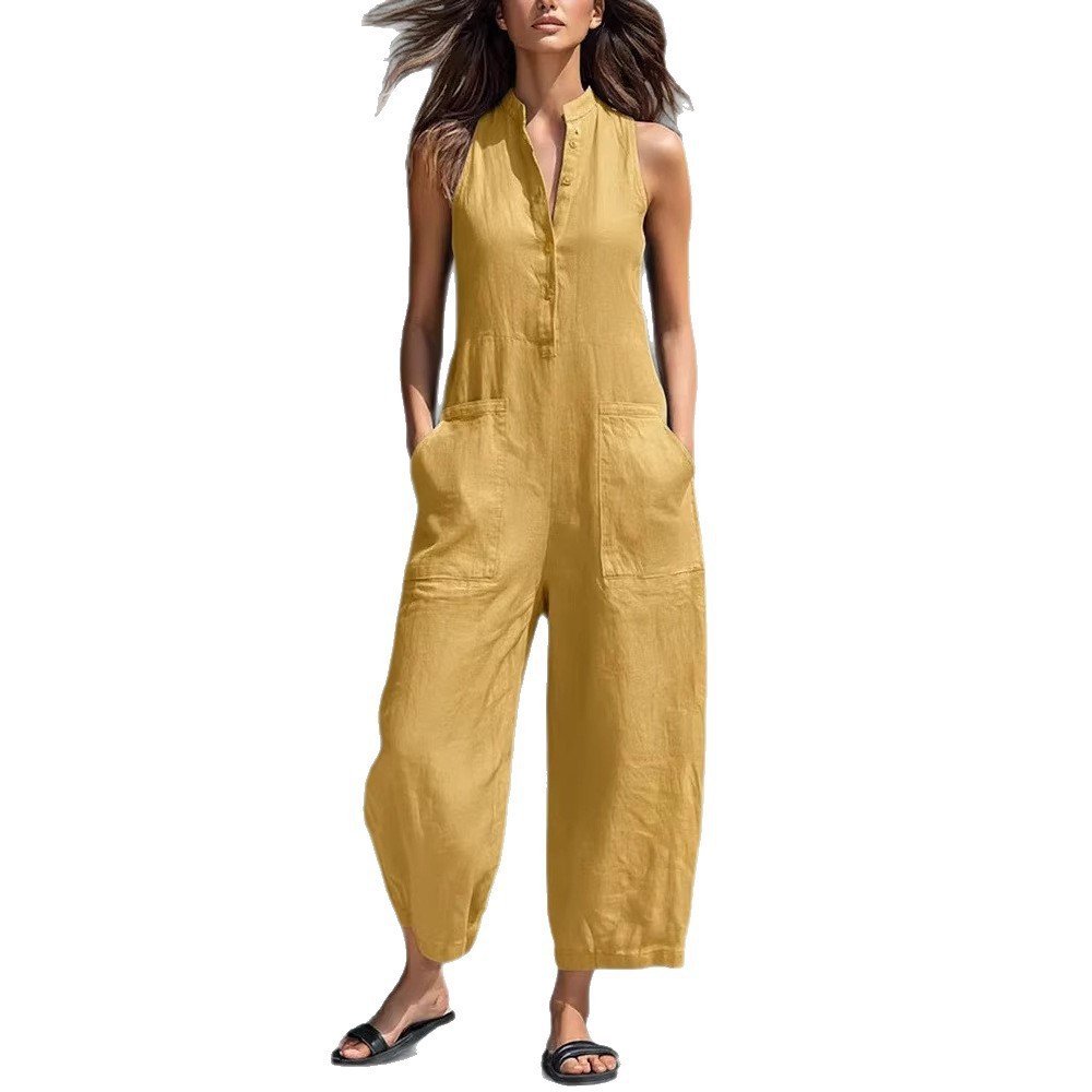 Women's And Woman Sleeveless M - Jumpsuit Linen Relaxed recension och pris