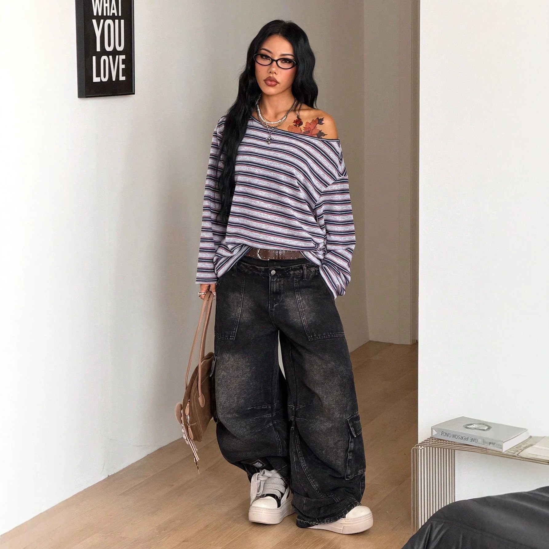 Women's Oversized Striped Blue - Blouse Off Shoulder recension och pris