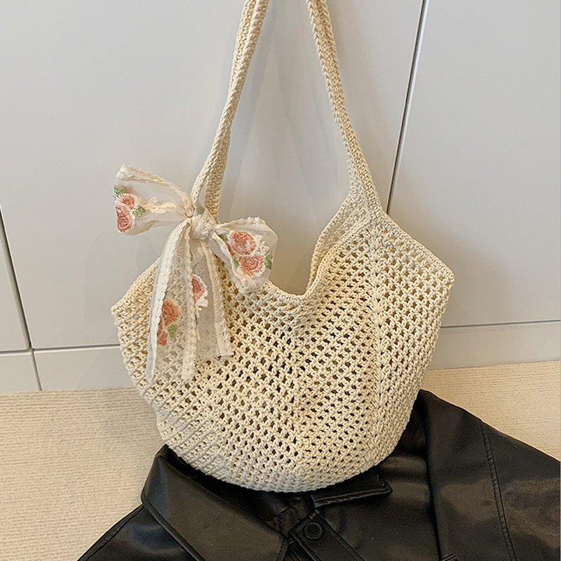 Summer Lace Bow Tote Bags Wome - Crochet Bag Raffia recension och pris