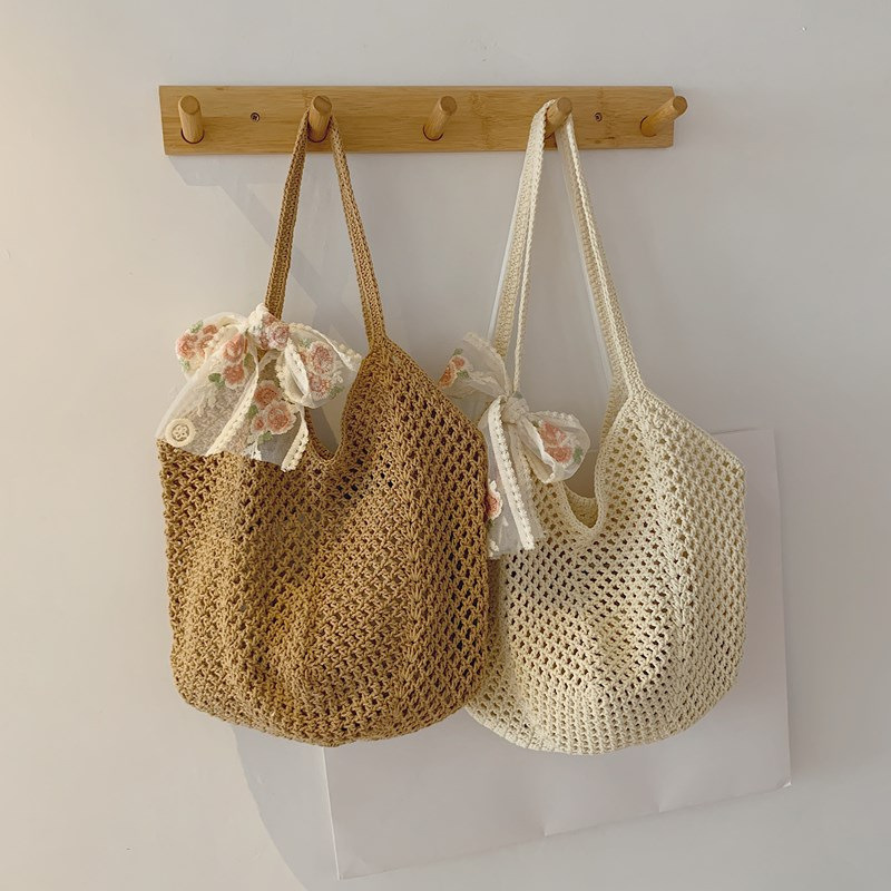 Summer Lace Bow Tote Bags Wome - Crochet Bag Raffia recension och pris