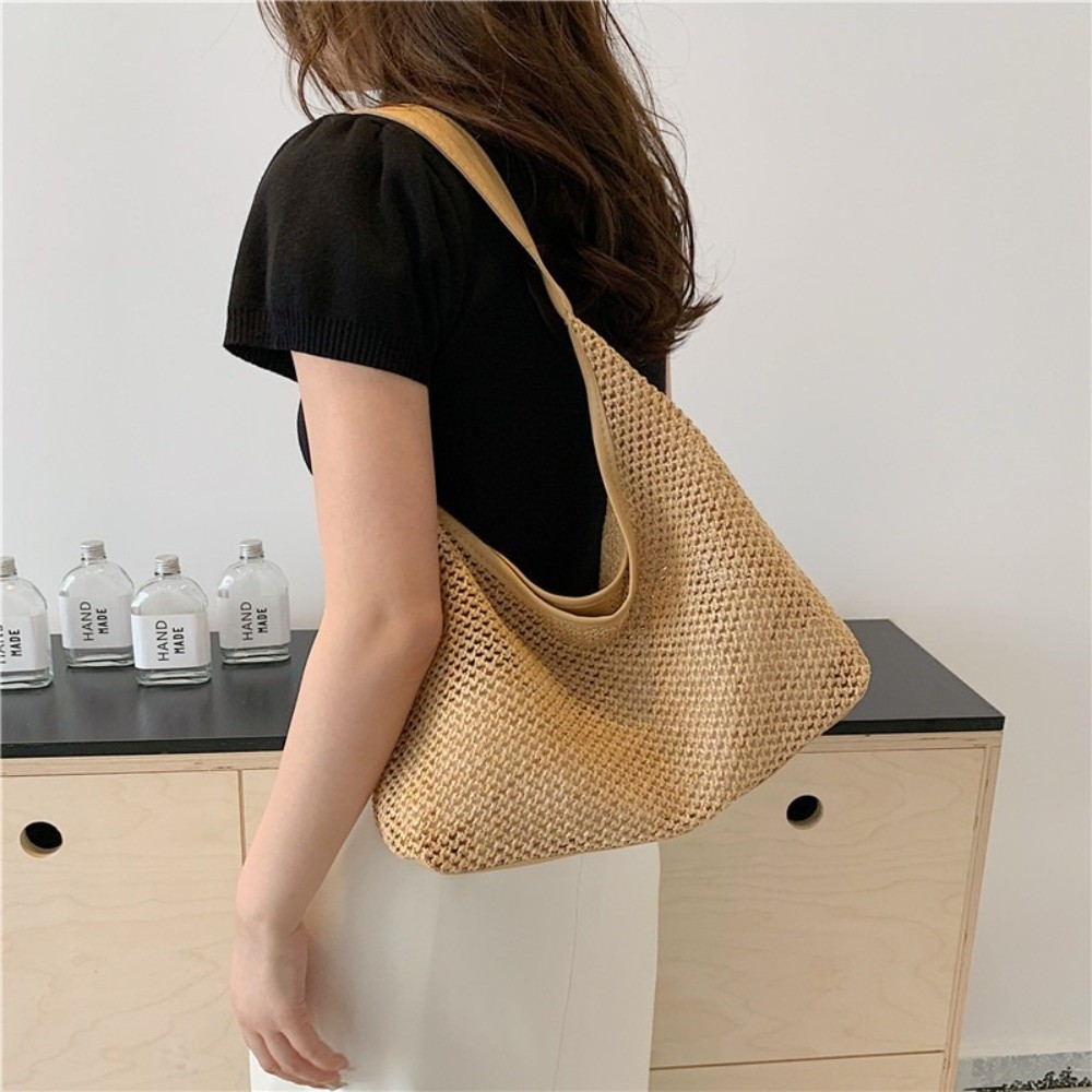 Cute Solid Color Weave Straw B - Tote Bag Beach recension och pris