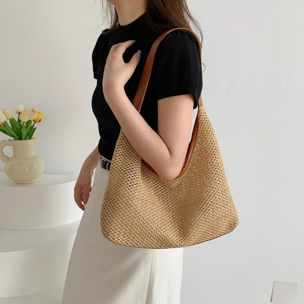 Cute Solid Color Weave Straw B - Tote Bag Beach recension och pris