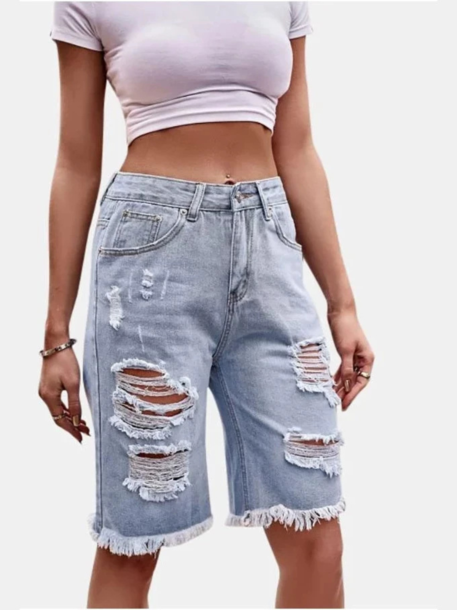 Women's High Waist Ripped Cott - Shorts Denim Frayed recension och pris