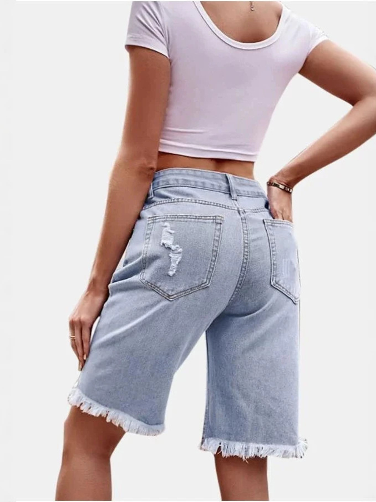 Women's High Waist Ripped Cott - Shorts Denim Frayed recension och pris