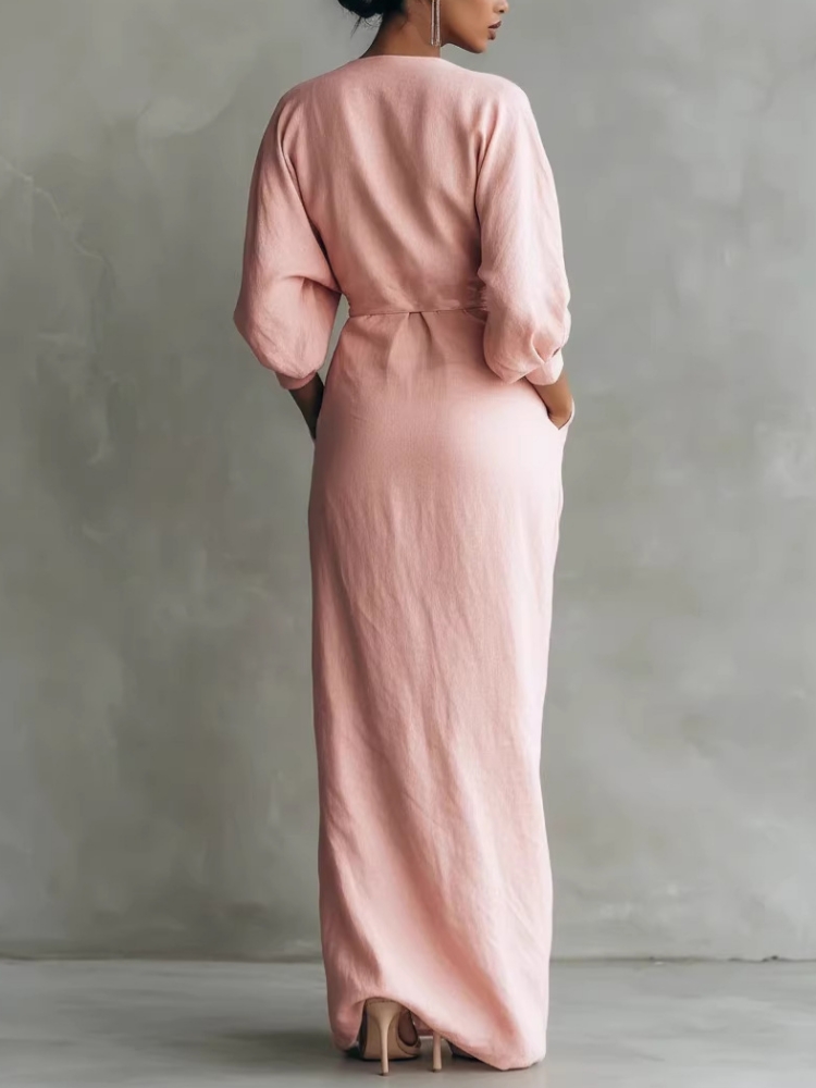Women Linen Blend Wrap Maxi Dr - Linen Dress Wrap recension och pris