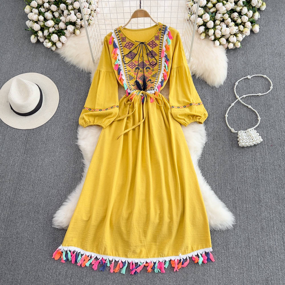 Elegant Bohemian Retro Ethnic  - Linen Dress Wrap recension och pris