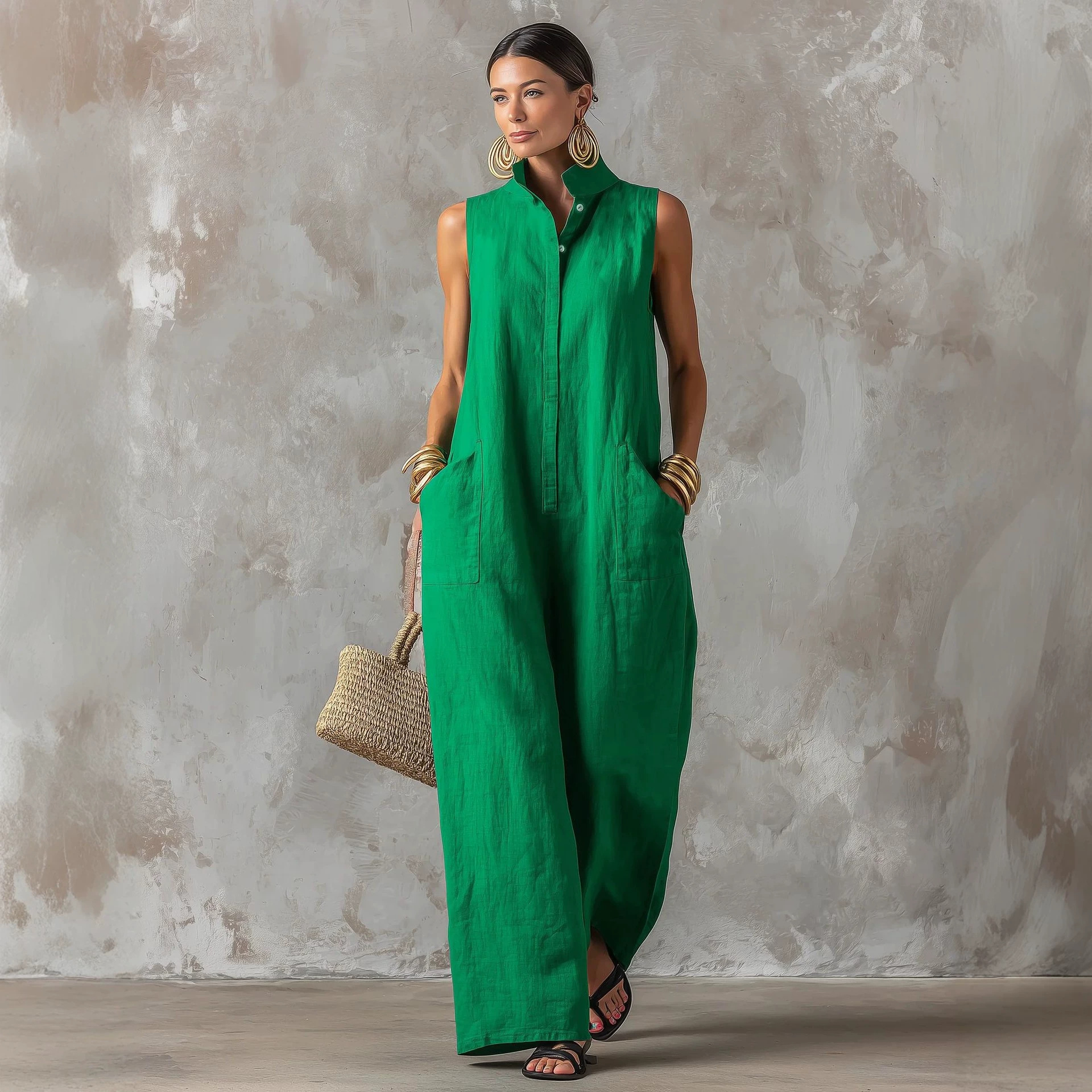 Linen Blend Jumpsuit Sleeveles - Jumpsuit Linen Relaxed recension och pris