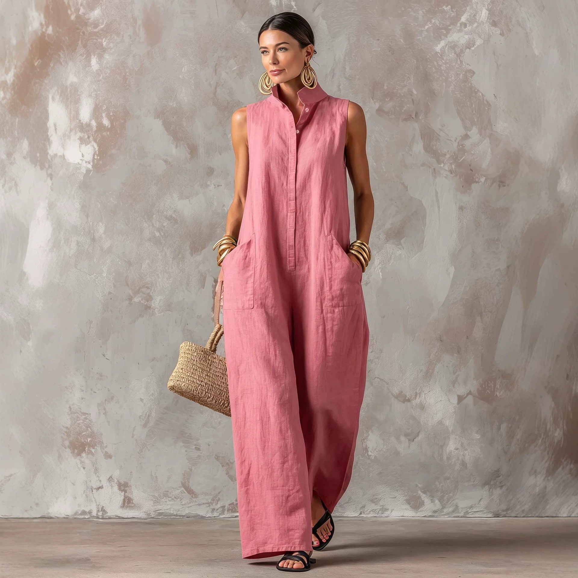 Linen Blend Jumpsuit Sleeveles - Jumpsuit Linen Relaxed recension och pris