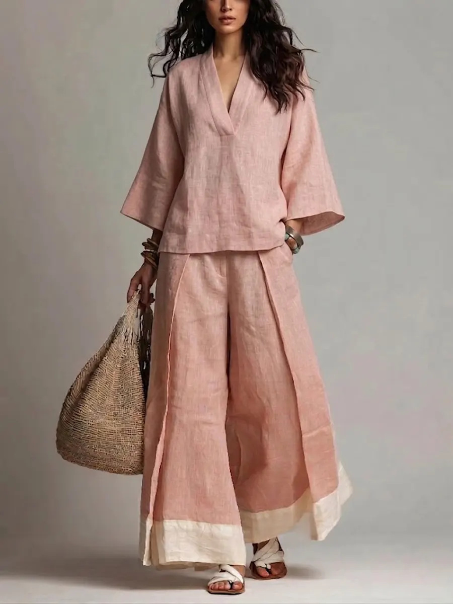 Summer Women V-neck Cotton Lin - Linen Pant Wide recension och pris