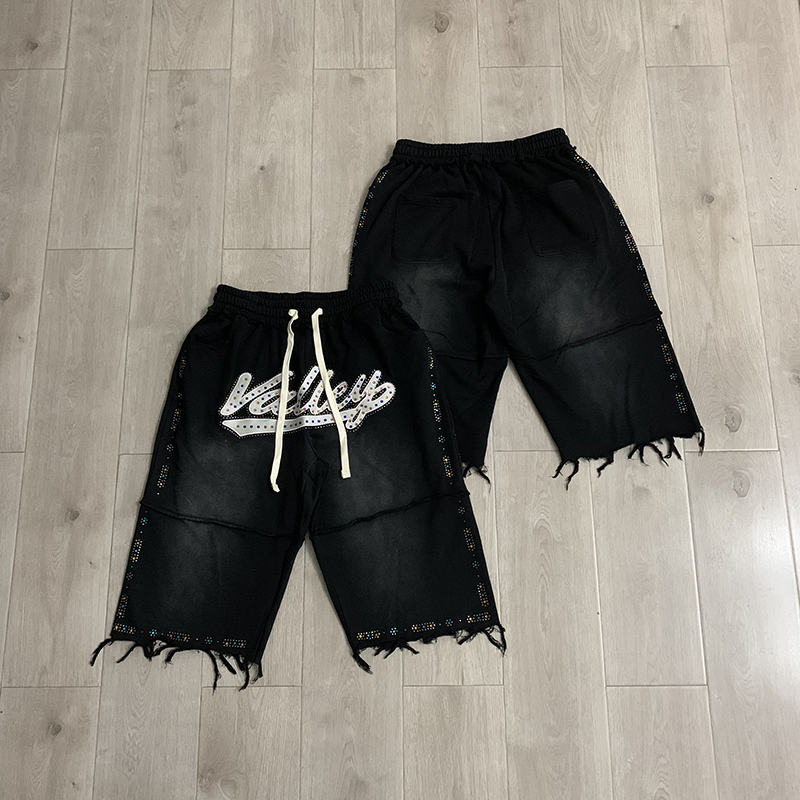 VALLEY Men Black Knee Casual S - Shorts Denim Frayed recension och pris
