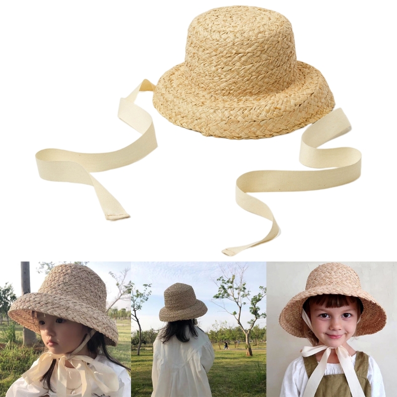 Handwoven Kids Straw  Cap Girl - Hat Floppy Wide recension och pris
