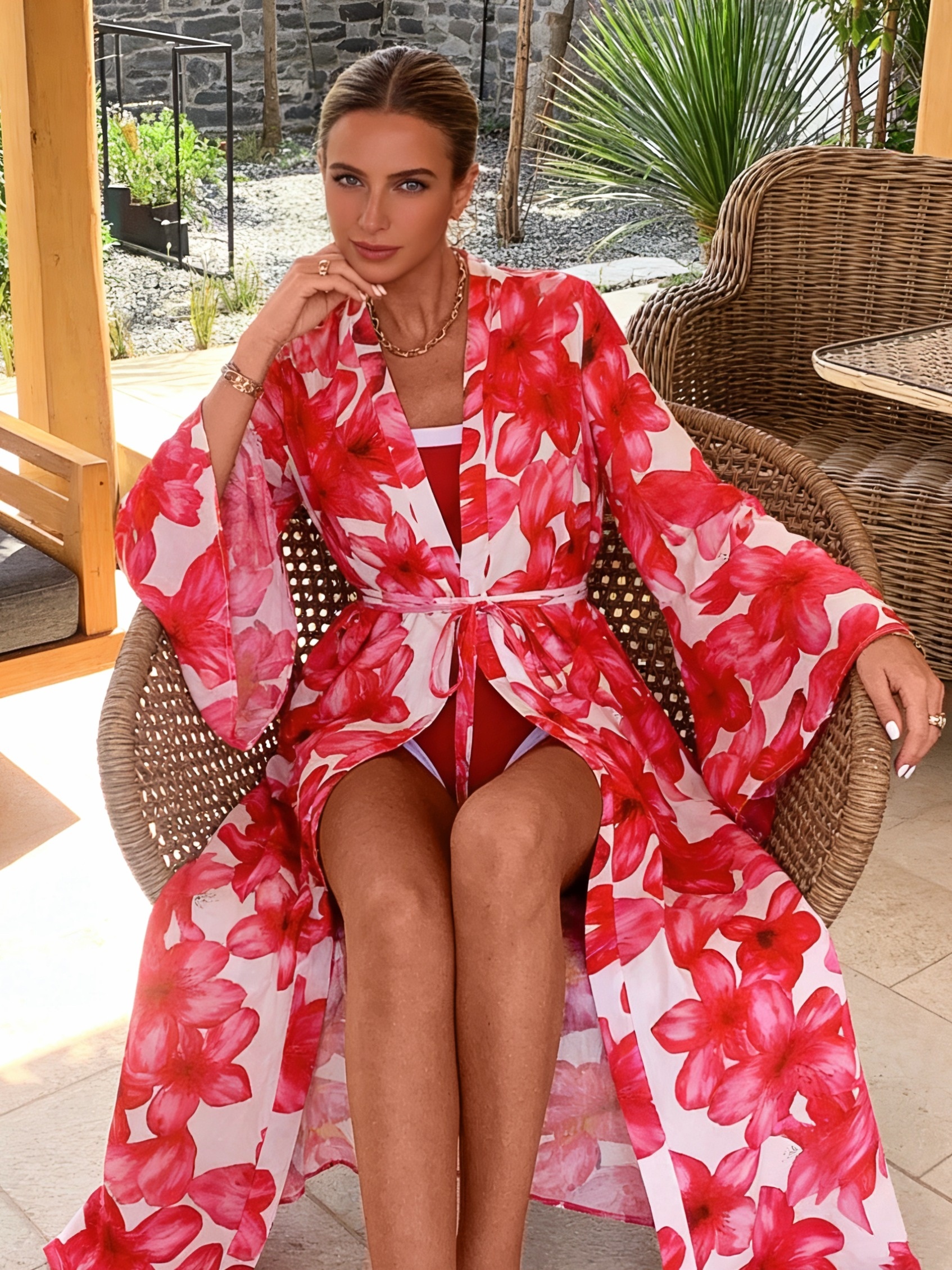 Women's Red Floral Kimono Robe - Kimono Sheer Floral recension och pris