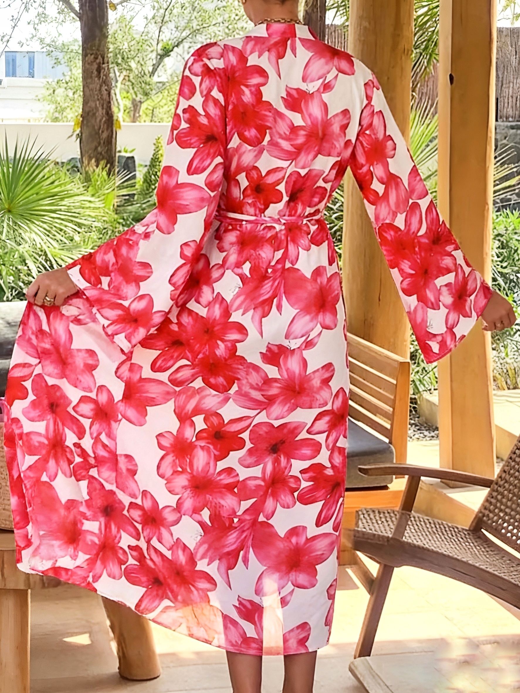 Women's Red Floral Kimono Robe - Kimono Sheer Floral recension och pris