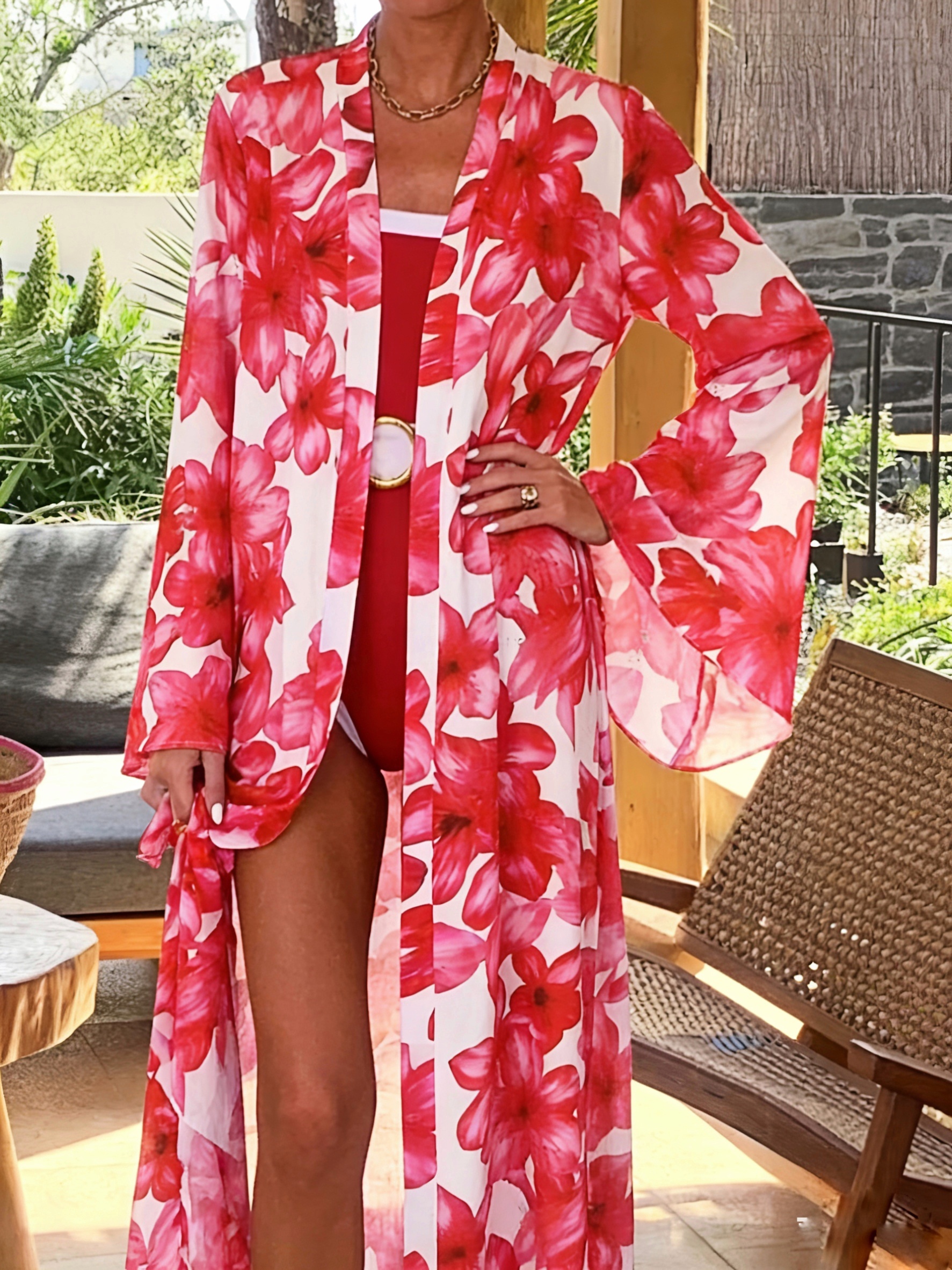 Women's Red Floral Kimono Robe - Kimono Sheer Floral recension och pris