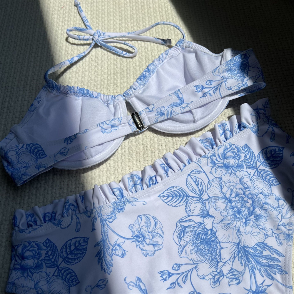 Elegant Floral Bikini Cute Ruc - Swimsuit Bikini Ruched recension och pris