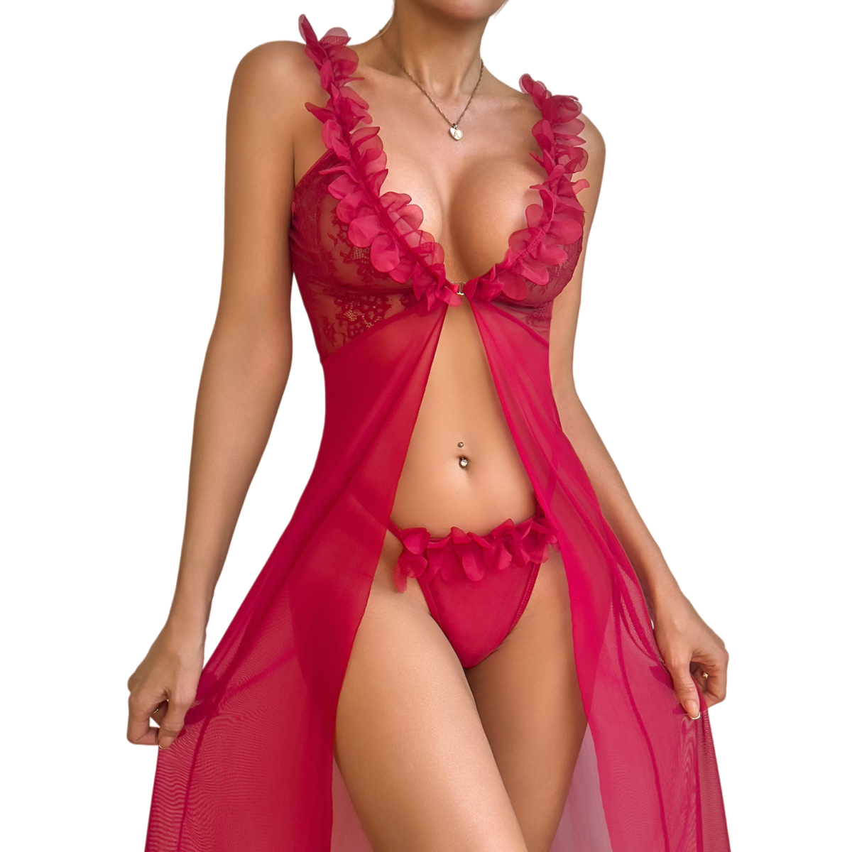 Women's Sexy Red Lace Robe & T - Kimono Sheer Floral recension och pris