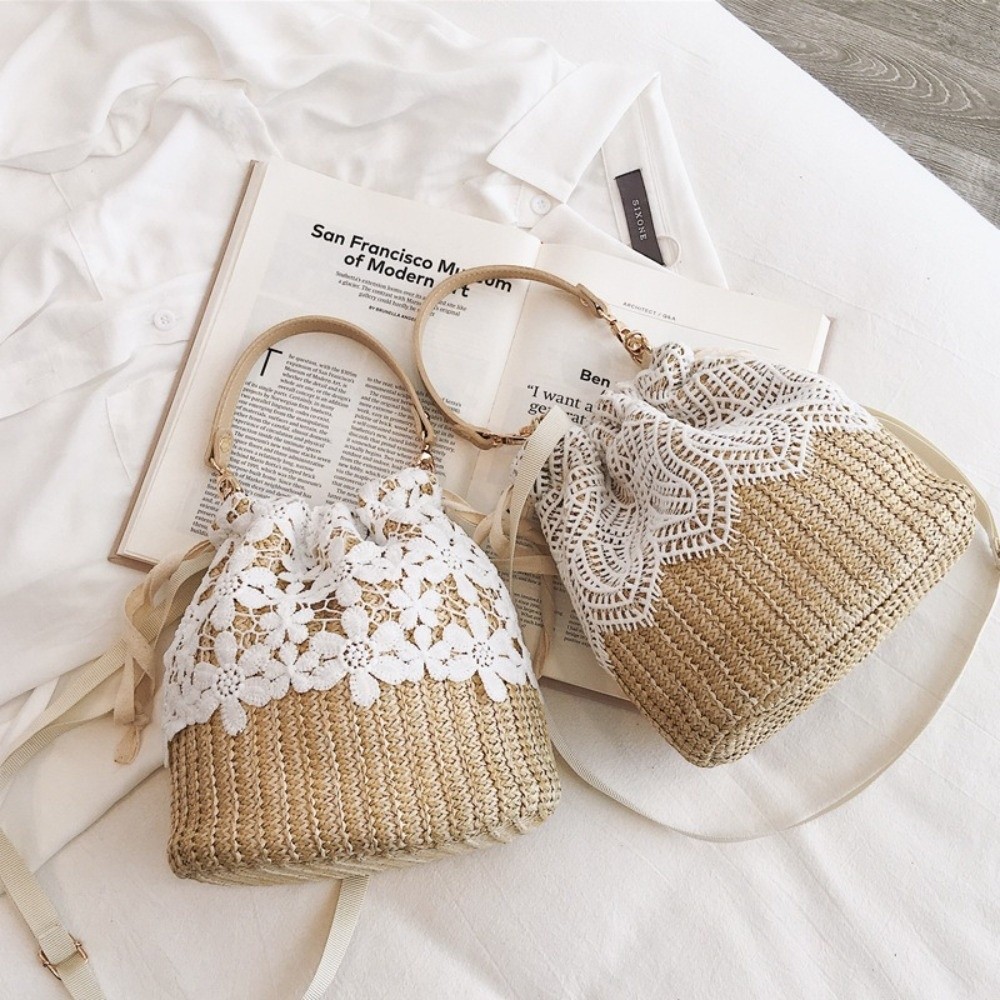 Vintage Lace Straw Shoulder Ba - Tote Bag Beach recension och pris