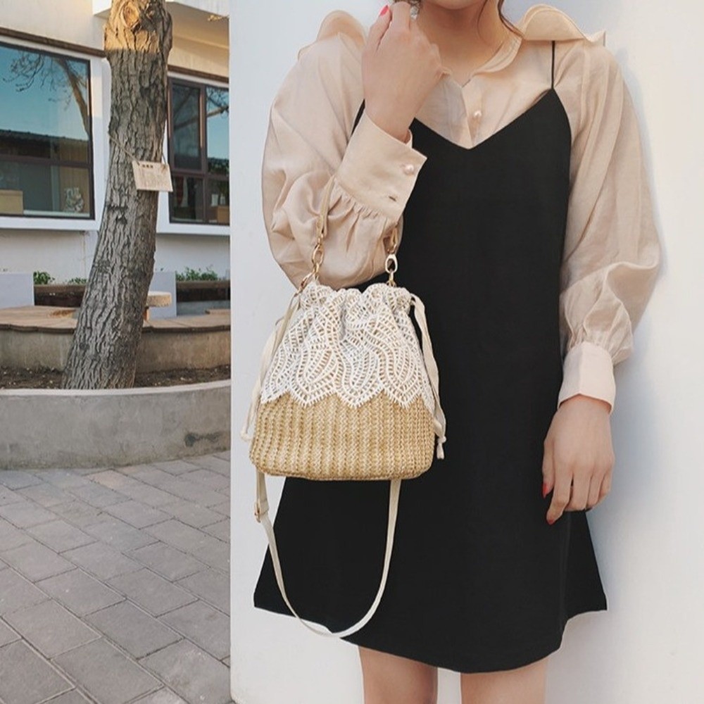 Vintage Lace Straw Shoulder Ba - Tote Bag Beach recension och pris