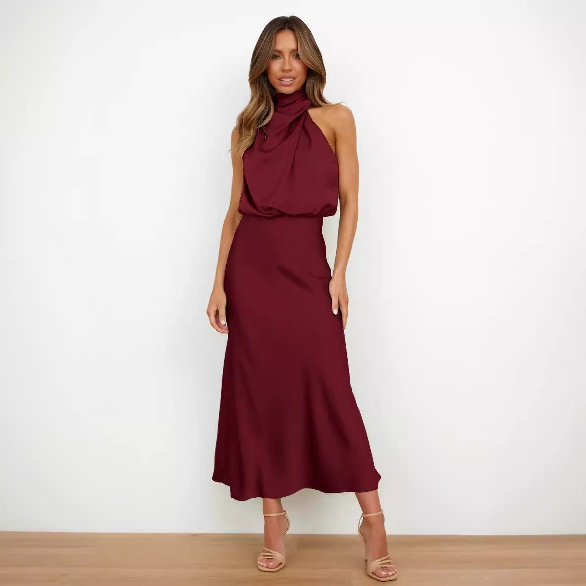 Satin Dress Sleeveless Halter  - Maxi Dress Halter recension och pris